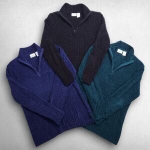Vtg Classic Elements Chenille 1/4 Zip Sweater Y2K Size M Teal Purple Brown LOT 3